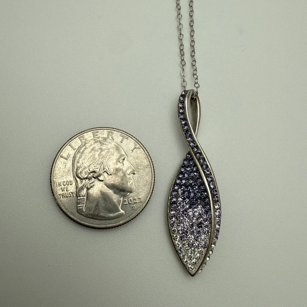 Signed Ralph Lauren 925 Purple To Clear Gradient Rhinestone Necklace Vintage